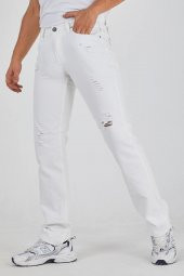 Murratto Erkek Baggy Style Yırtık Beyaz Kot Pantolon - 3