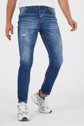 Murratto Erkek Slim Fit Likralı Yırtık Mavi Kot Pantolon - 1