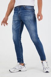 Murratto Erkek Slim Fit Likralı Yırtık Mavi Kot Pantolon - 3