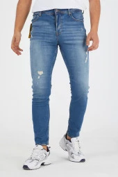 Murratto Erkek Slim Fit Likralı Yırtık Mavi Kot Pantolon - 3