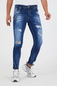 Murratto Erkek Slim Fit Likralı Yırtık Mavi Kot Pantolon - 1