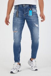 Murratto Erkek Slim Fit Likralı Yırtık Buz Mavi Kot Pantolon - 1