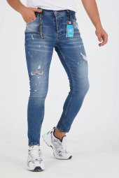 Murratto Erkek Slim Fit Likralı Yırtık Buz Mavi Kot Pantolon - 2