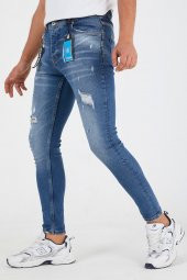 Murratto Erkek Slim Fit Likralı Yırtık Buz Mavi Kot Pantolon - 3