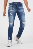 Murratto Erkek Slim Fit Likralı Diz Yırtık Mavi Kot Pantolon - 1