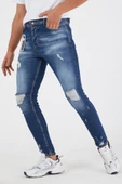 Murratto Erkek Slim Fit Likralı Diz Yırtık Mavi Kot Pantolon - 3