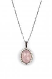 Pembe Kuvars Doğal Taş Gümüş Renkli Kolye thumbnail 1