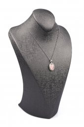 Pembe Kuvars Doğal Taş Gümüş Renkli Kolye thumbnail 2