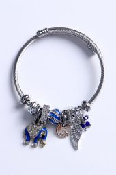 Kadın Charmlı Fil Figürlü Çelik Bileklik thumbnail 1