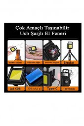 Panther PT-909 USB Şarjlı El Feneri Siyah - Beyaz Işık Asılabilir Led Lamba - 6