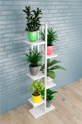 adımshops 6 Raflı,dikey Saksılık,çiçeklik,metal Gövdeli Ahşap Raflı - 1