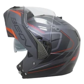 Beon Çene Açılır B 700 Air Tek Vizörlü Motosiklet Kaskı Gri Kırmızı - M - 2