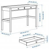Çalışma Masası, Venge-Açık Kahverengi HEMNES 120x47 2 Çekmeceli Masif Ahşap Meridyendukkan - 4