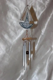 Deprem Çanı Zili Rüzgar Çanı Zili Gemi Mavi Beyaz Feng Shui 5 Metal Boru thumbnail 1