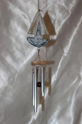 Deprem Çanı Zili Rüzgar Çanı Zili Gemi Mavi Beyaz Feng Shui 5 Metal Boru thumbnail 2