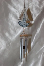 Deprem Çanı Zili Rüzgar Çanı Zili Gemi Mavi Beyaz Feng Shui 5 Metal Boru thumbnail 3