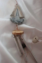 Deprem Çanı Zili Rüzgar Çanı Zili Gemi Mavi Beyaz Feng Shui 5 Metal Boru thumbnail 4