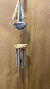 Deprem Çanı Zili Rüzgar Çanı Zili Gemi Mavi Beyaz Feng Shui 5 Metal Boru thumbnail 7