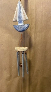 Deprem Çanı Zili Rüzgar Çanı Zili Gemi Mavi Beyaz Feng Shui 5 Metal Boru thumbnail 8