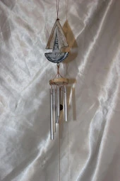 Deprem Çanı Zili Rüzgar Çanı Zili Gemi Mavi Beyaz Feng Shui 5 Metal Boru thumbnail 11