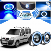 Fiat Doblo D1 Uyumlu, Universal Mercekli Led Angel Sis Farı, 76mm Buz Mavi Renk - 1