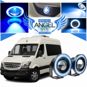 Mercedes - Benz Sprinter Uyumlu, Universal Mercekli Led Angel Sis Farı, 76mm Buz Mavi Renk - 1