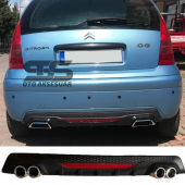 Citroen C3 Difüzör Arka Tampon Eki 4 Egzoz Çıkışlı Siyah Lüx Tip thumbnail 1