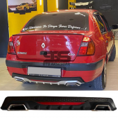 Renault Clio 2 Sedan Difüzör Arka Tampon Eki 2 Egzoz Çıkışlı Siyah Reflektörlü - 1