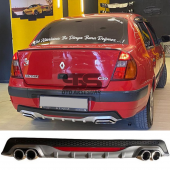 Renault Clio 2 Sedan Difüzör Arka Tampon Eki 4 Egzoz Çıkışlı Gri Reflektörlü - 1