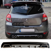 Renault Clio 3 Difüzör Arka Tampon Eki 2 Egzoz Çıkışlı Gri Lüx Tip - 1