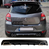 Renault Clio 3 Difüzör Arka Tampon Eki 2 Egzoz Çıkışlı Siyah Lüx Tip thumbnail 1