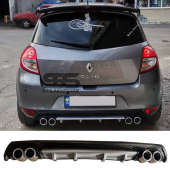 Renault Clio 3 Difüzör Arka Tampon Eki 4 Egzoz Çıkışlı Gri Lüx Tip thumbnail 1