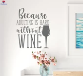 Dekoratif Duvar Sticker Kelimeler Komik Cümle Aile Şarap Mutfak Çıkartmaları 22,5 inç x 19 inç Gri - 1