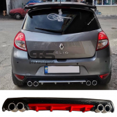 Renault Clio 3 Difüzör Arka Tampon Eki 4 Egzoz Çıkışlı Kırmızı Lüx Tip - 1