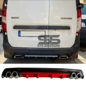 Dacia Dokker Difüzör Arka Tampon Eki 4 Egzoz Çıkışlı Kırmızı Lüx Tip thumbnail 1