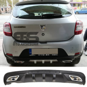 Dacia Sandero Difüzör Arka Tampon Eki 2 Egzoz Çıkışlı Siyah thumbnail 1