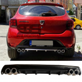 Dacia Sandero Difüzör Arka Tampon Eki 4 Egzoz Çıkışlı Siyah Lüx Tip thumbnail 1