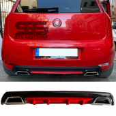 Fiat Punto Difüzör Arka Tampon Eki 2 Egzoz Çıkışlı Kırmızı Lüx Tip thumbnail 1