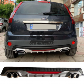 Ford Fiesta 2003-2008 Difüzör Arka Tampon Eki 4 Egzoz Çıkışlı Gri Reflektörlü - 1