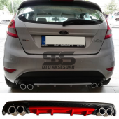 Ford Fiesta Mk7 Difüzör Arka Tampon Eki 4 Egzoz Çıkışlı Kırmızı Lüx Tip thumbnail 1