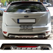 Ford Focus 2 HB Difüzör Arka Tampon Eki 2 Egzoz Çıkışlı Gri Reflektörlü thumbnail 1