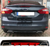 Ford Focus 3 Difüzör Arka Tampon Eki 2 Egzoz Çıkışlı Kırmızı Lüx Tip - 1