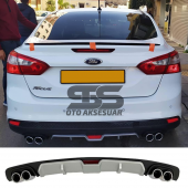 Ford Focus 3 Difüzör Arka Tampon Eki 4 Egzoz Çıkışlı Gri thumbnail 1