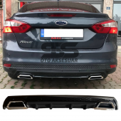 Ford Focus 3 Difüzör Arka Tampon Eki 2 Egzoz Çıkışlı Siyah Lüx Tip thumbnail 1