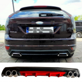 Ford Focus 2 HB Difüzör Arka Tampon Eki 4 Egzoz Çıkışlı Kırmızı Lüx Tip thumbnail 1