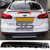 Ford Focus 3 Difüzör Arka Tampon Eki 4 Egzoz Çıkışlı Siyah Lüx Tip thumbnail 1