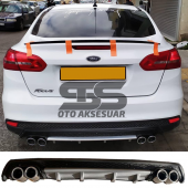 Ford Focus 3 Difüzör Arka Tampon Eki 4 Egzoz Çıkışlı Gri Lüx Tip thumbnail 1