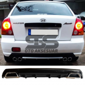 Hyundai Accent Admire Difüzör Arka Tampon Eki 2 Egzoz Çıkışlı Siyah Lüx Tip thumbnail 1