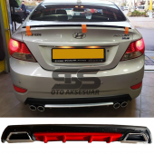 Hyundai Accent Blue Difüzör Arka Tampon Eki 2 Egzoz Çıkışlı Kırmızı Lüx Tip thumbnail 1