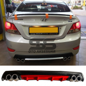 Hyundai Accent Blue Difüzör Arka Tampon Eki 4 Egzoz Çıkışlı Kırmızı Lüx Tip thumbnail 1